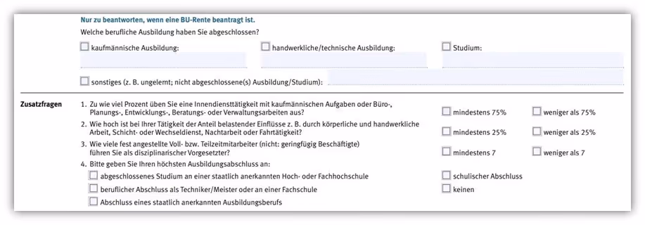 Zusatzfragen berufliche und Freizeit-Risiken Gothaer Versicherung