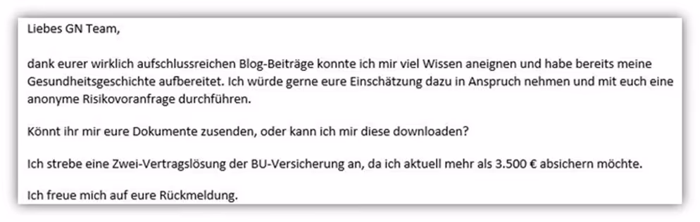 Anfrage Online Beratung Berufsunfähigkeitsversicherung