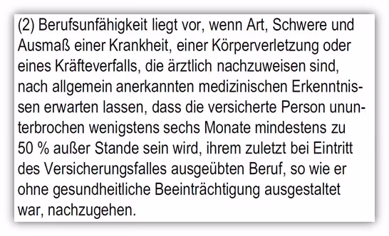 Definition Berufsunfähigkeit