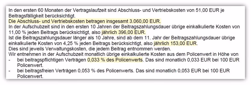 Bruttopolice Abschlusskosten und Vertriebskosten