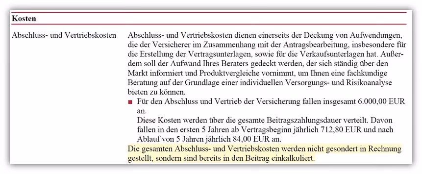 Abschluss- und Vertriebskosten Beispiel