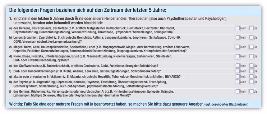 Gesundheitsfragen Hannoversche Berufsunfähigkeitsversicherung