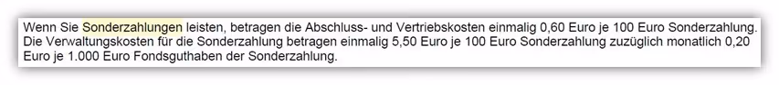 Kosten bei Sonderzahlungen