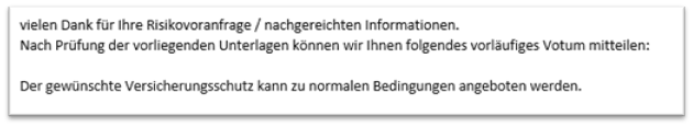 Votum einer anonymen Risikovoranfrage BU Versicherung