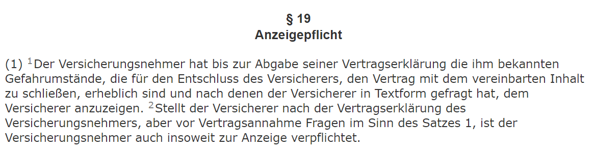 §19 Anzeigepflicht Berufsunfähigkeitsversicherung