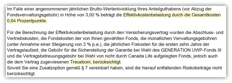 Canada Life Fondsgebundene Rentenversicherung Effektivkosten