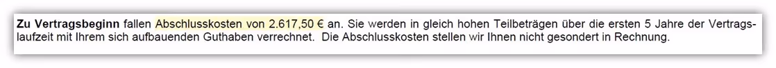 Generali Vermögensaufbau und Sicherheitsplan Abschlusskosten