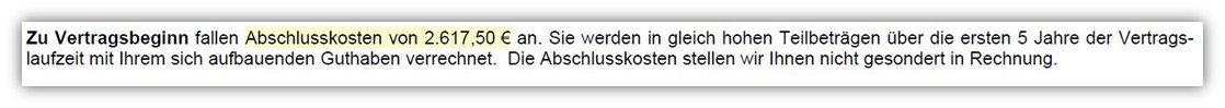 Generali Vermögensaufbau und Sicherheitsplan Abschlusskosten
