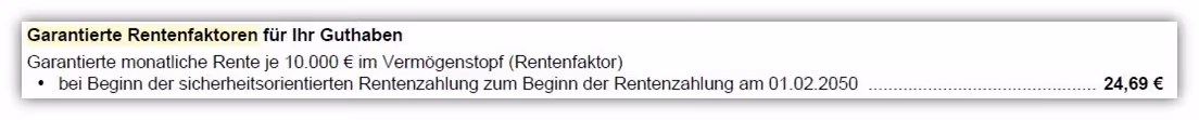 Generali Basisrente Vermögensaufbau (Rürup-Rente) garantierter Rentenfaktor