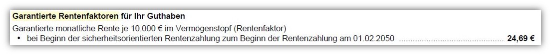 Generali Basisrente Vermögensaufbau (Rürup-Rente) garantierter Rentenfaktor