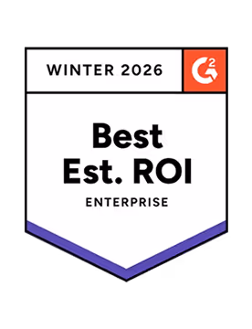 Badge displaying 'Winter 2026 Best Est. ROI Enterprise' with G2 logo.