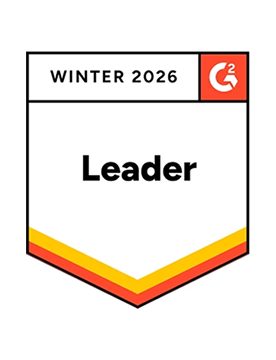 G2 Winter 2026 Leader badge with black, orange, and yellow layered chevron design.