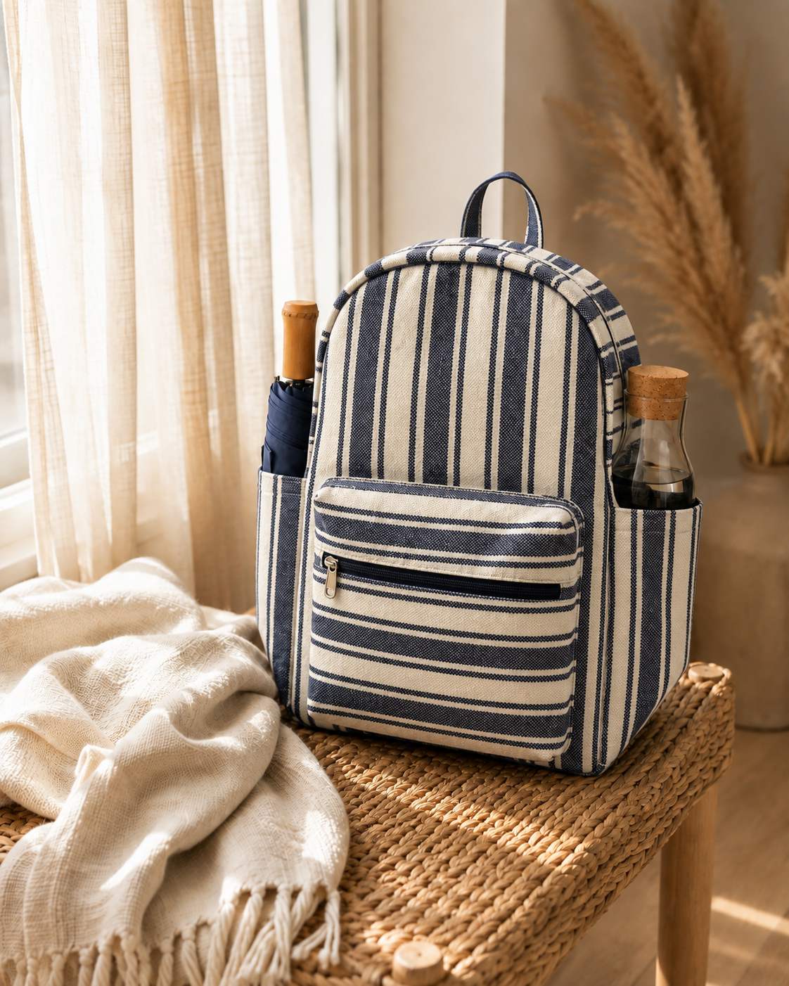Yarn Dyed Stripes backpack, by the window