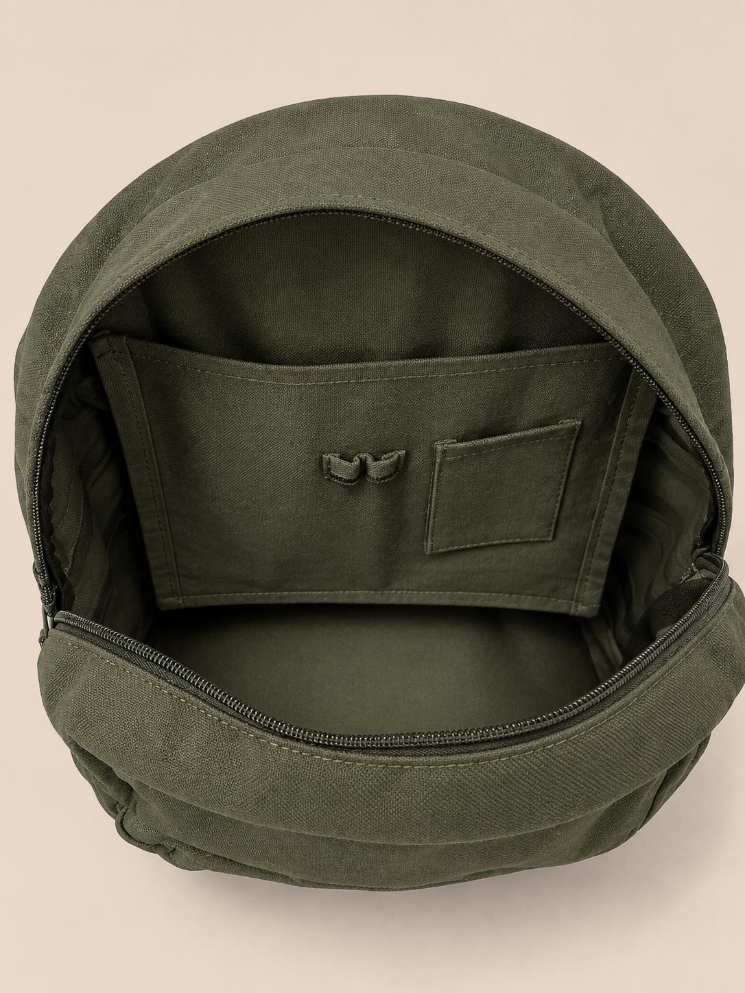 Olive backpack, interior