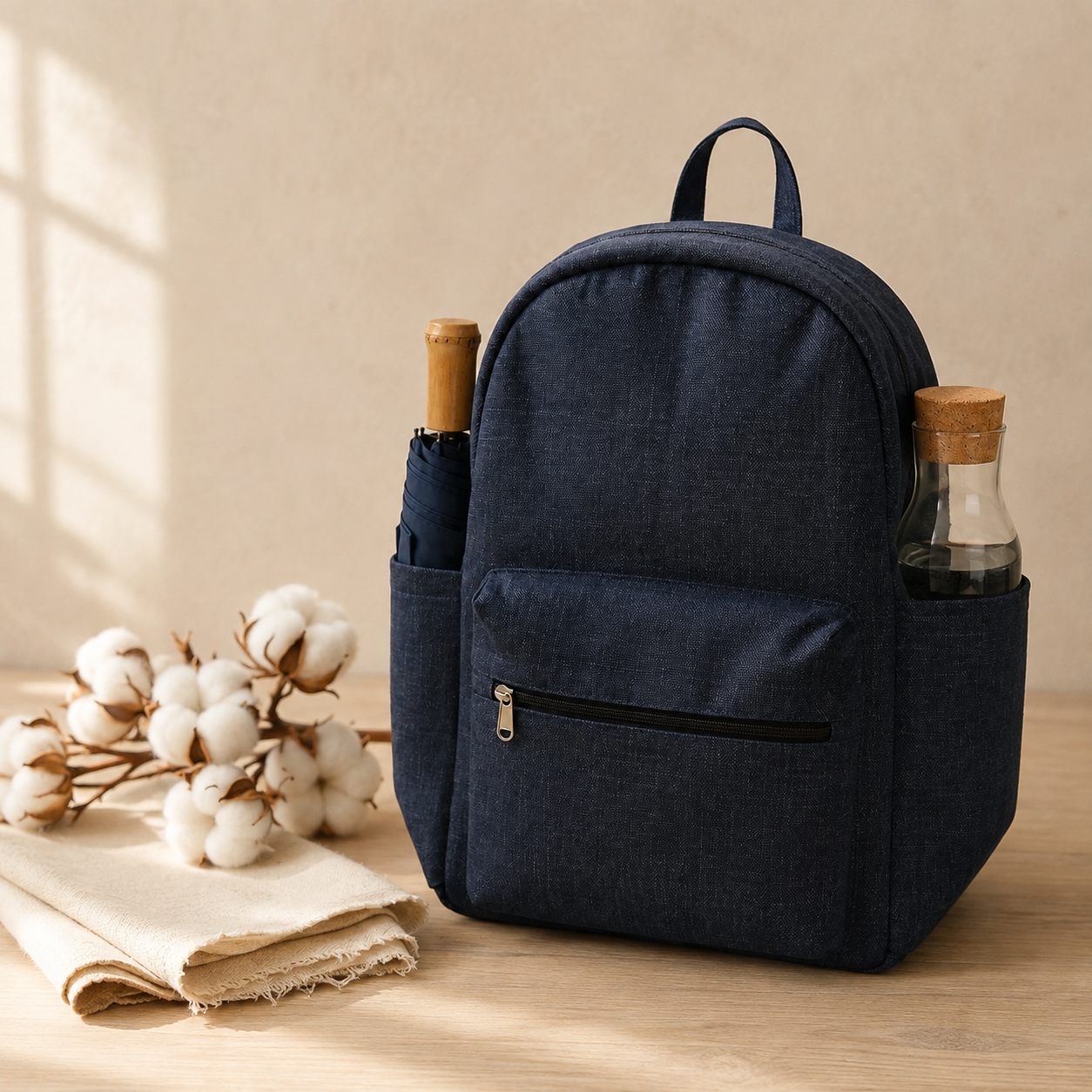 Slub Denim backpack, still life