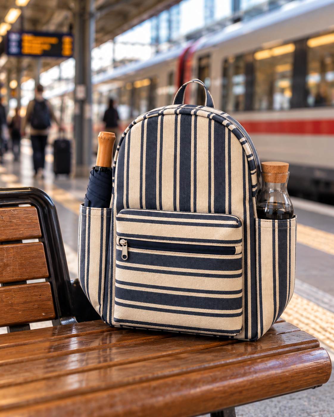 Yarn Dyed Stripes backpack, train platform