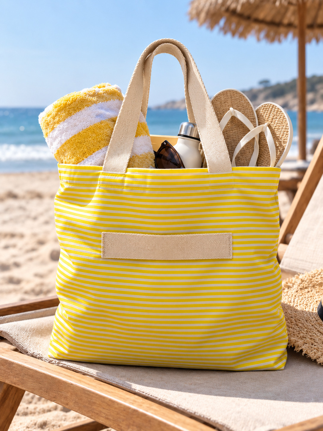 Yellow Stripes tote, beach