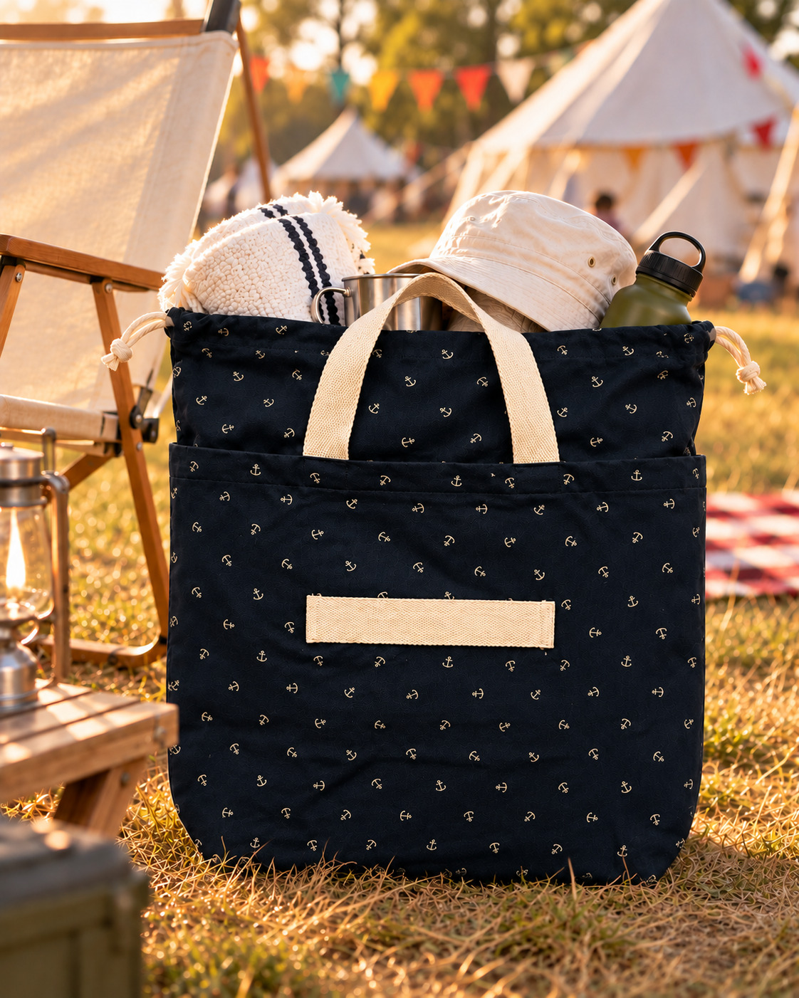 Anchor cinch tote, camping