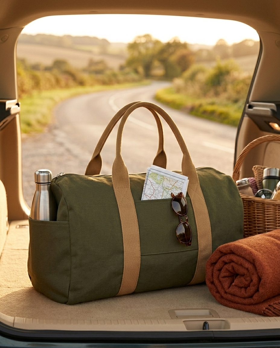 Olive Green duffle, road trip