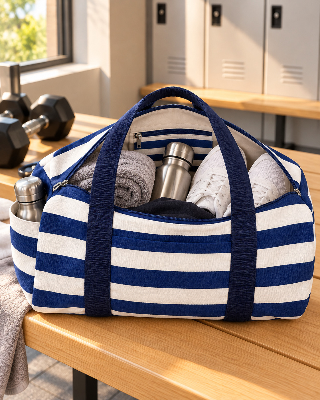 Navy Stripes duffle, gym