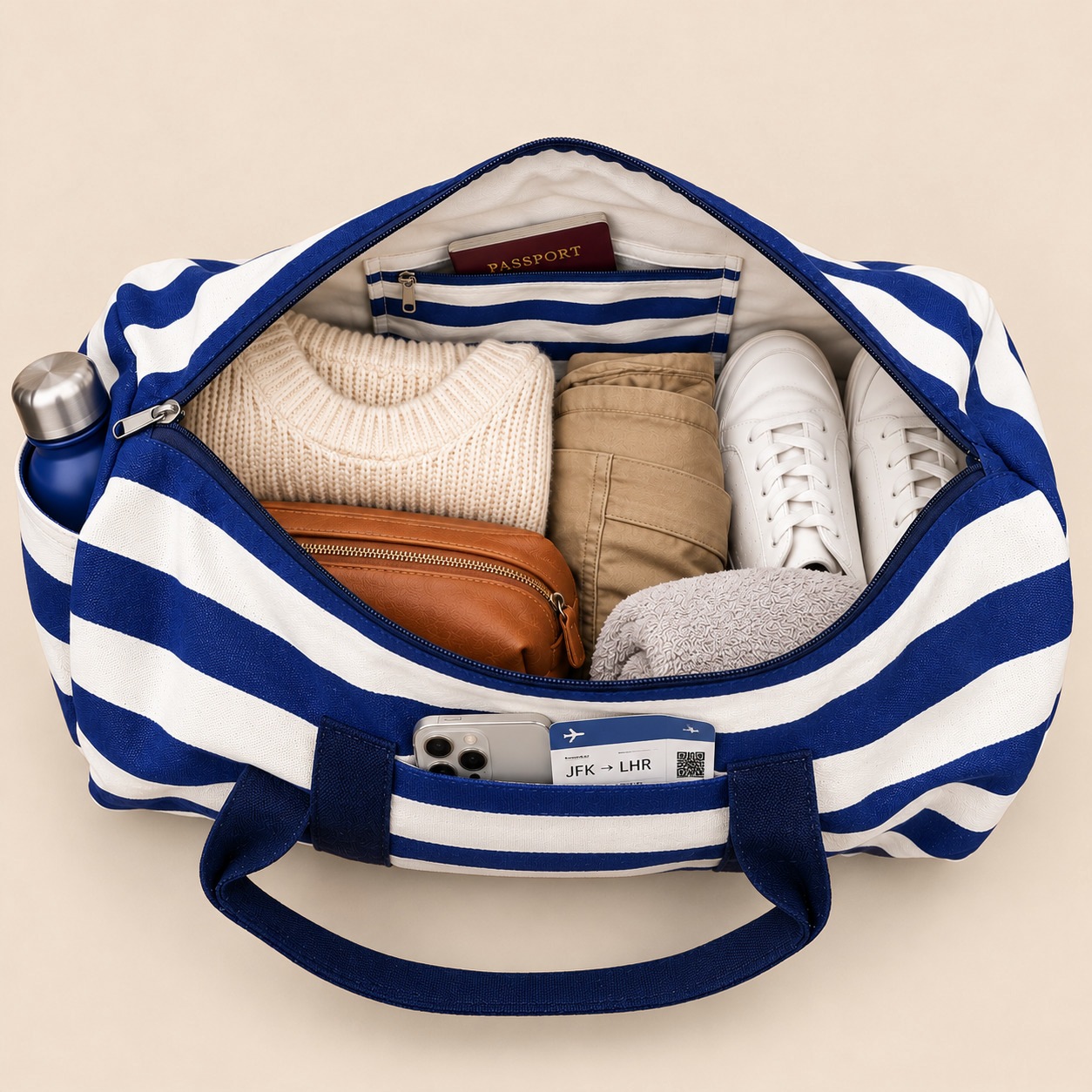 Navy Stripes duffle, interior