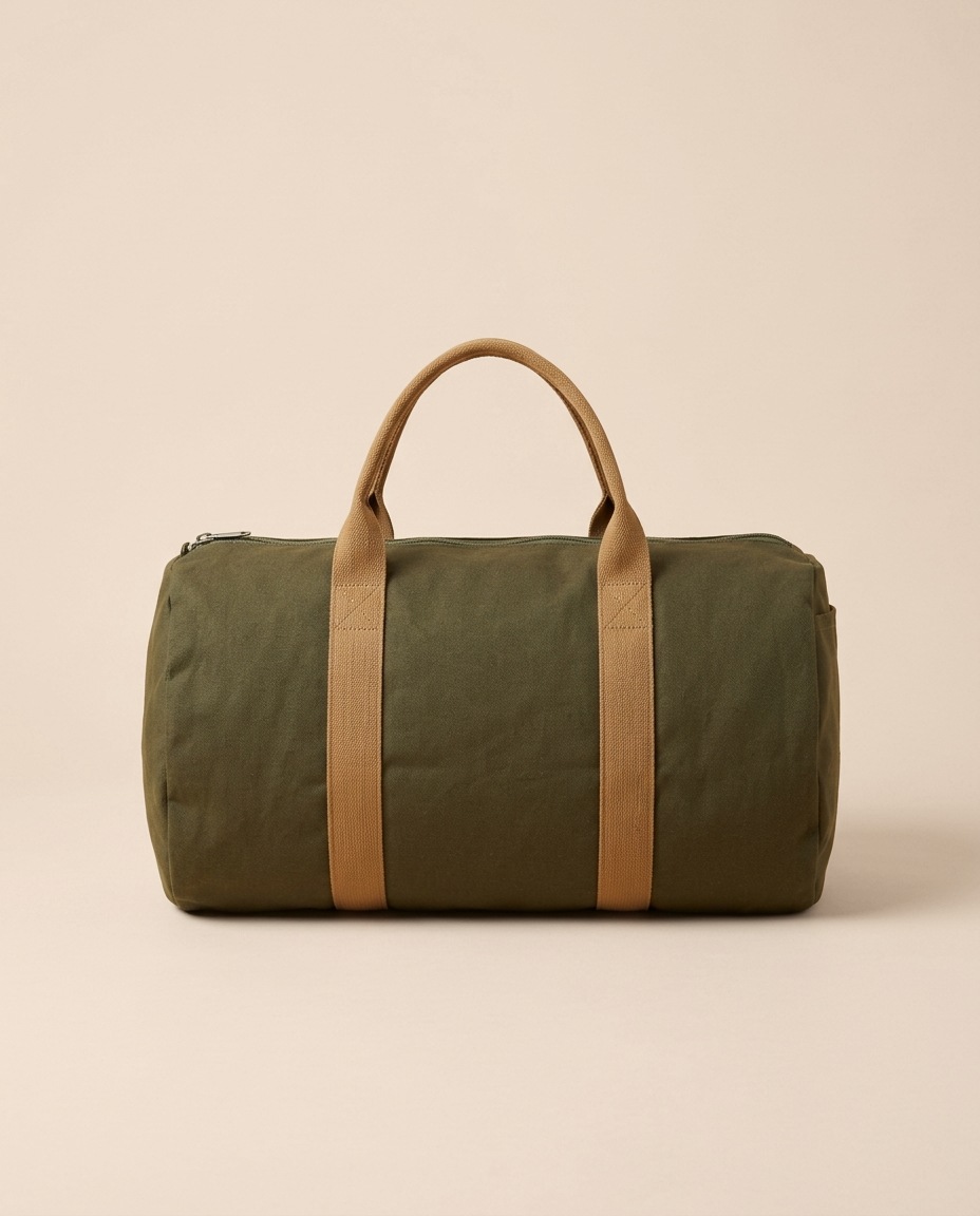 Olive Green duffle, studio back