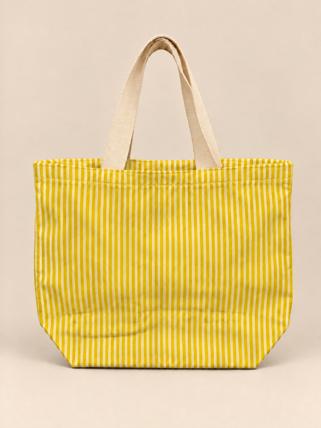 Yellow Stripes cinch tote, studio plain side