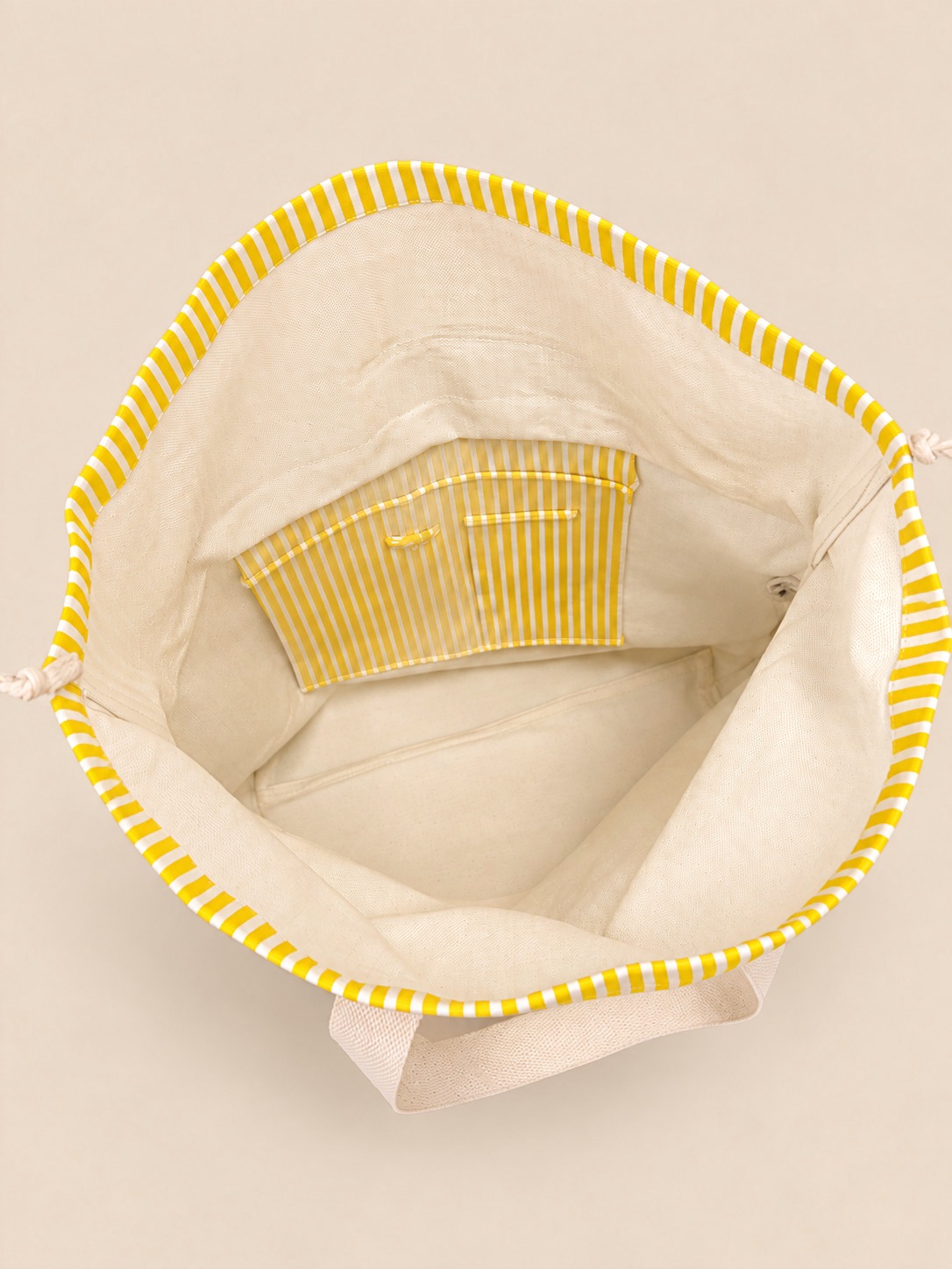 Yellow Stripes cinch tote, interior