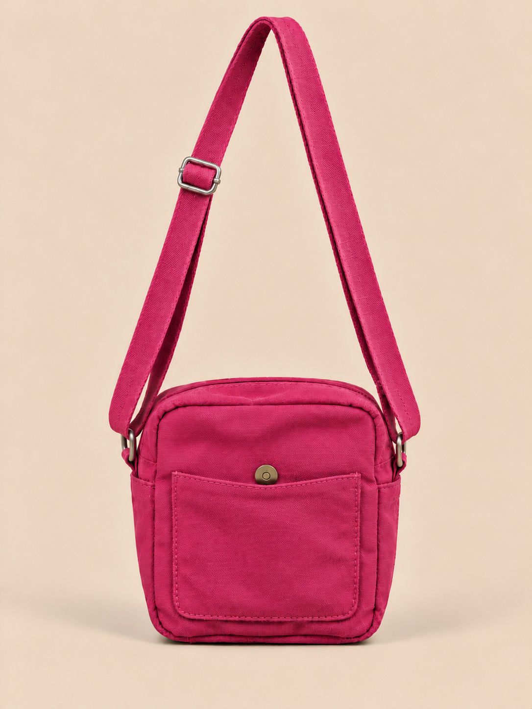 Magenta cross body bag, magnetic button pocket