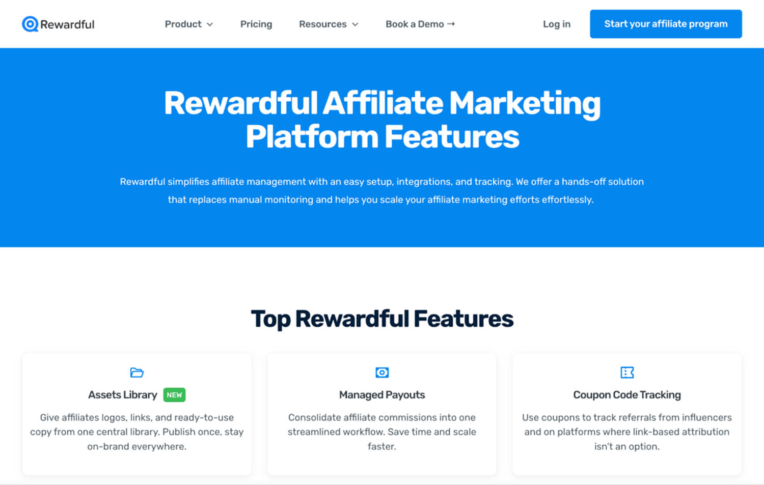 Rewardful features for SaaS affiliate programs