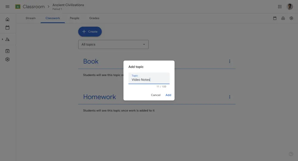  Create Topics in Google Classroom