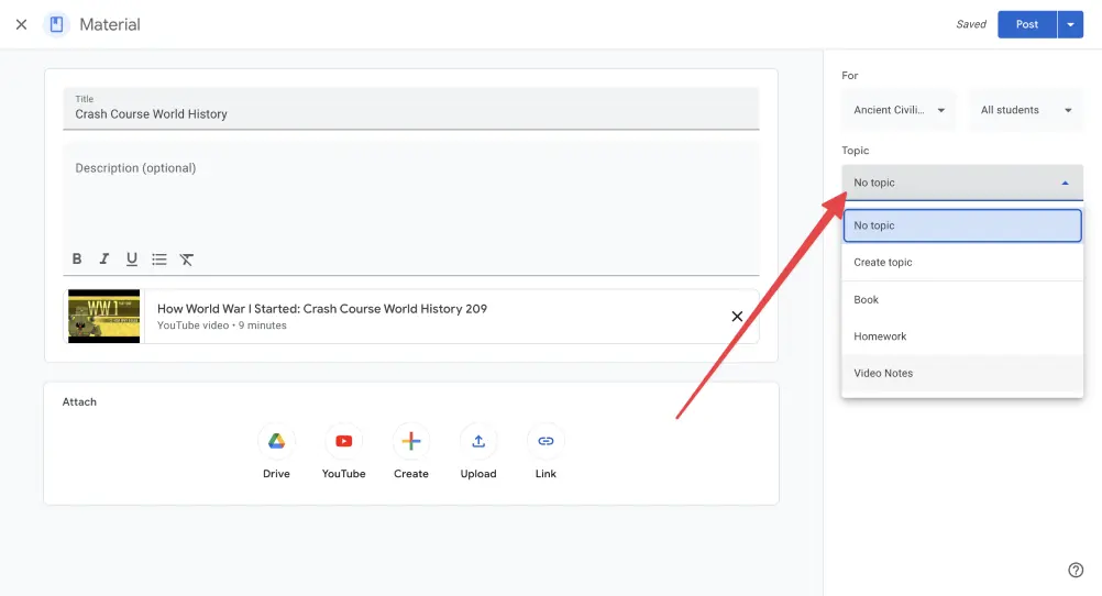 Topics in Google Classroom