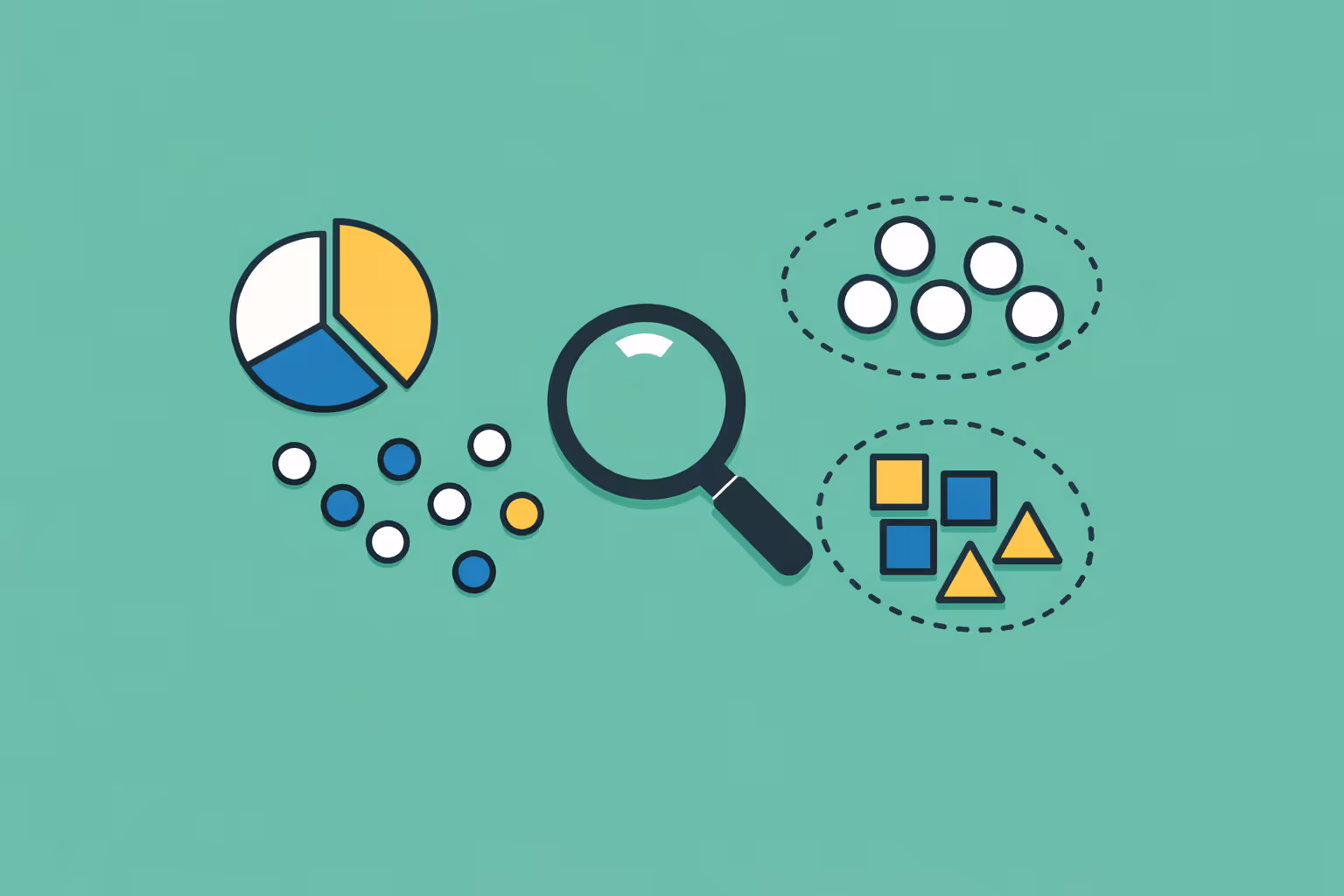 Flat illustration representing unsupervised learning concept with modern SaaS design