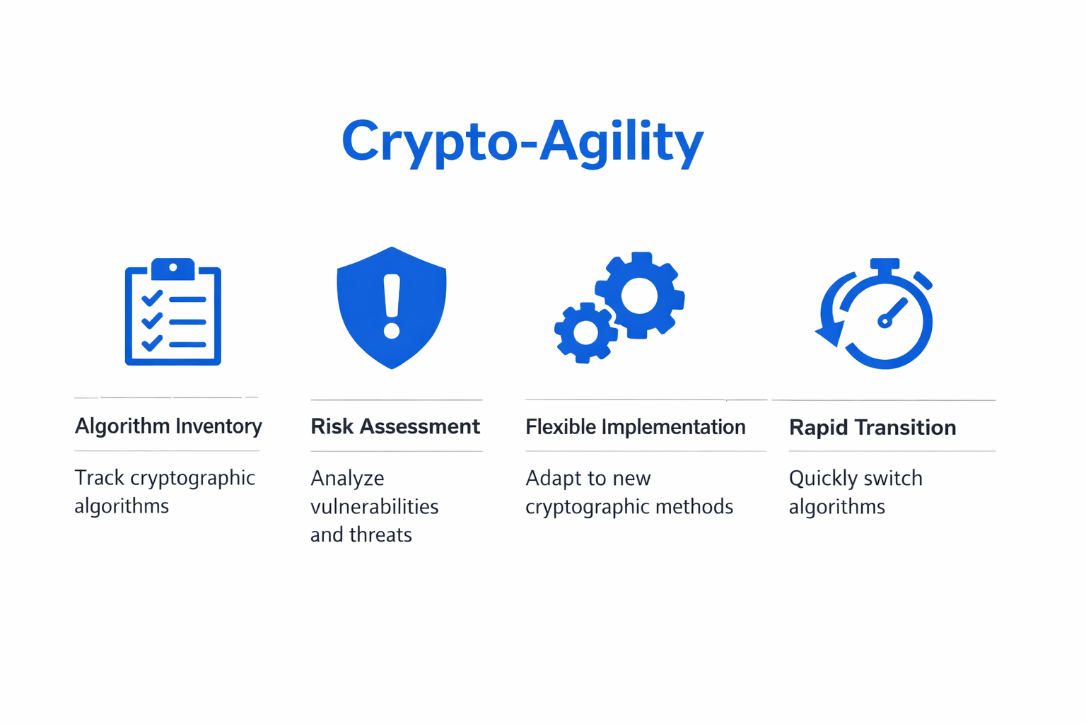 Infographic showing the key components and process of crypto-agility