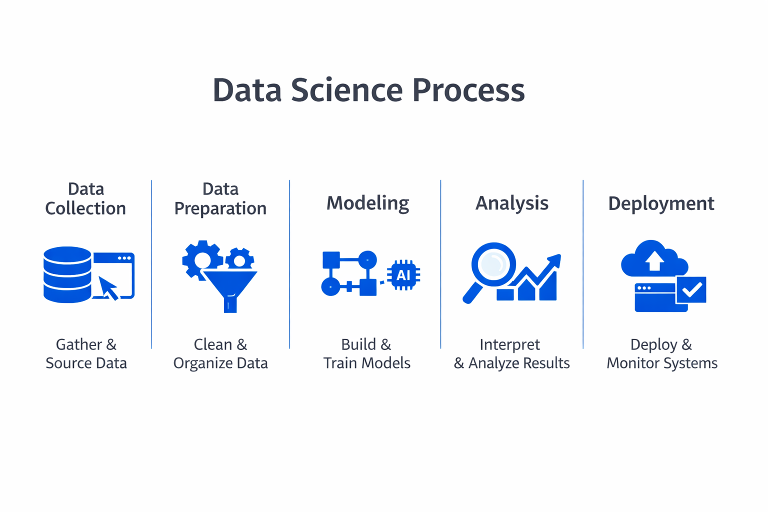 Infographic showing the key components and process of data science
