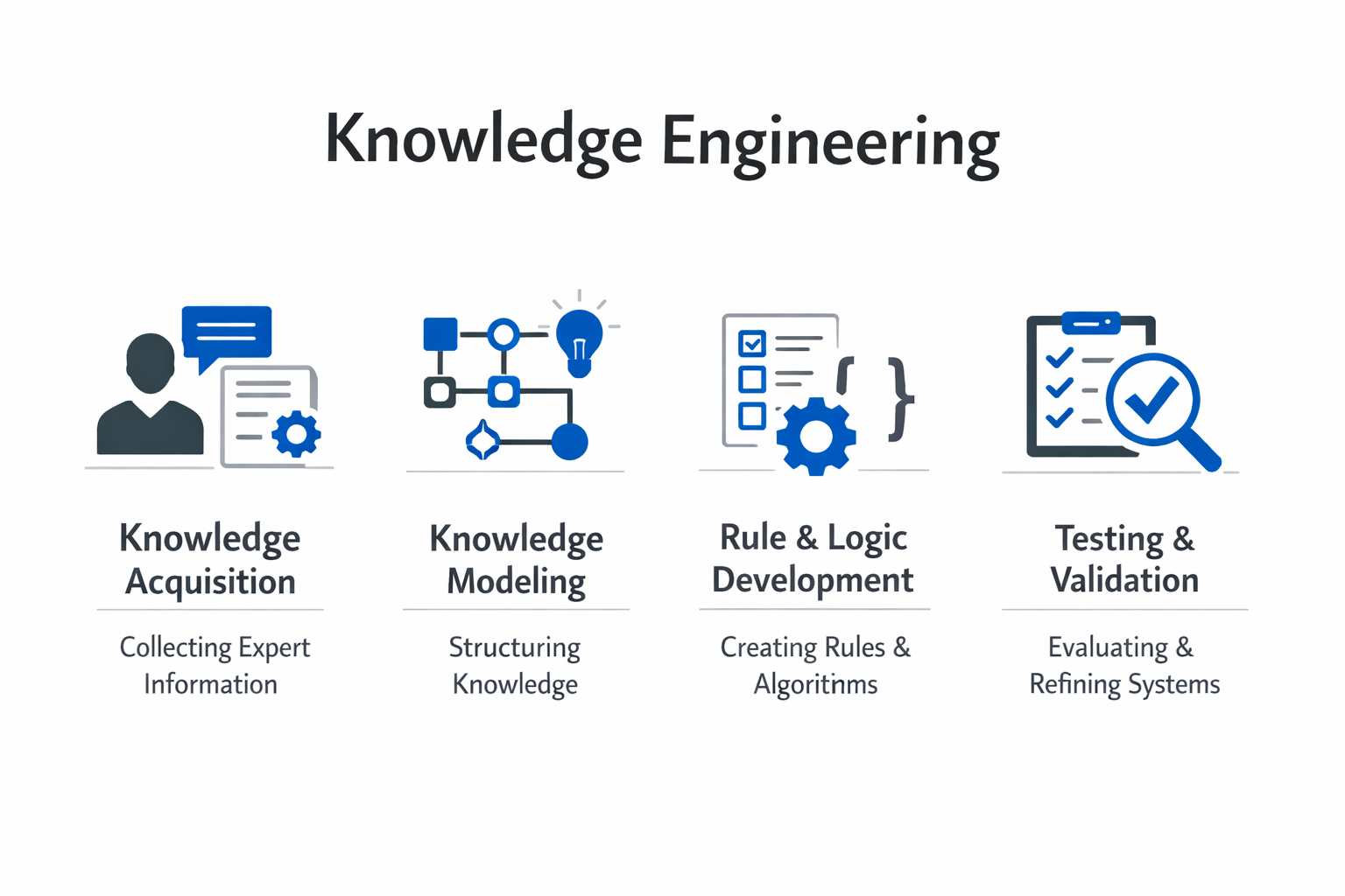 Infographic showing the key components and process of knowledge engineering