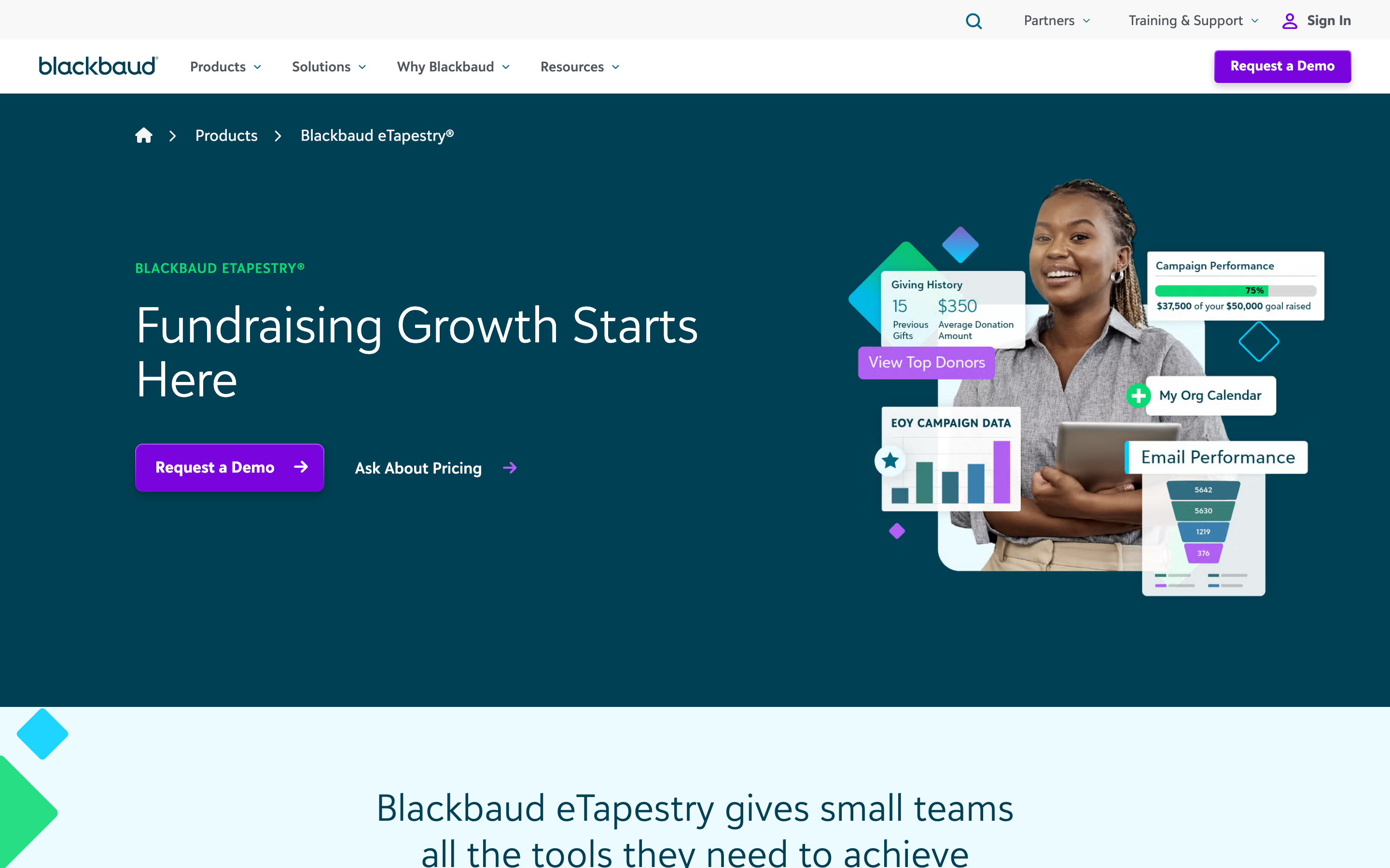 Blackbaud eTapestry homepage hero section