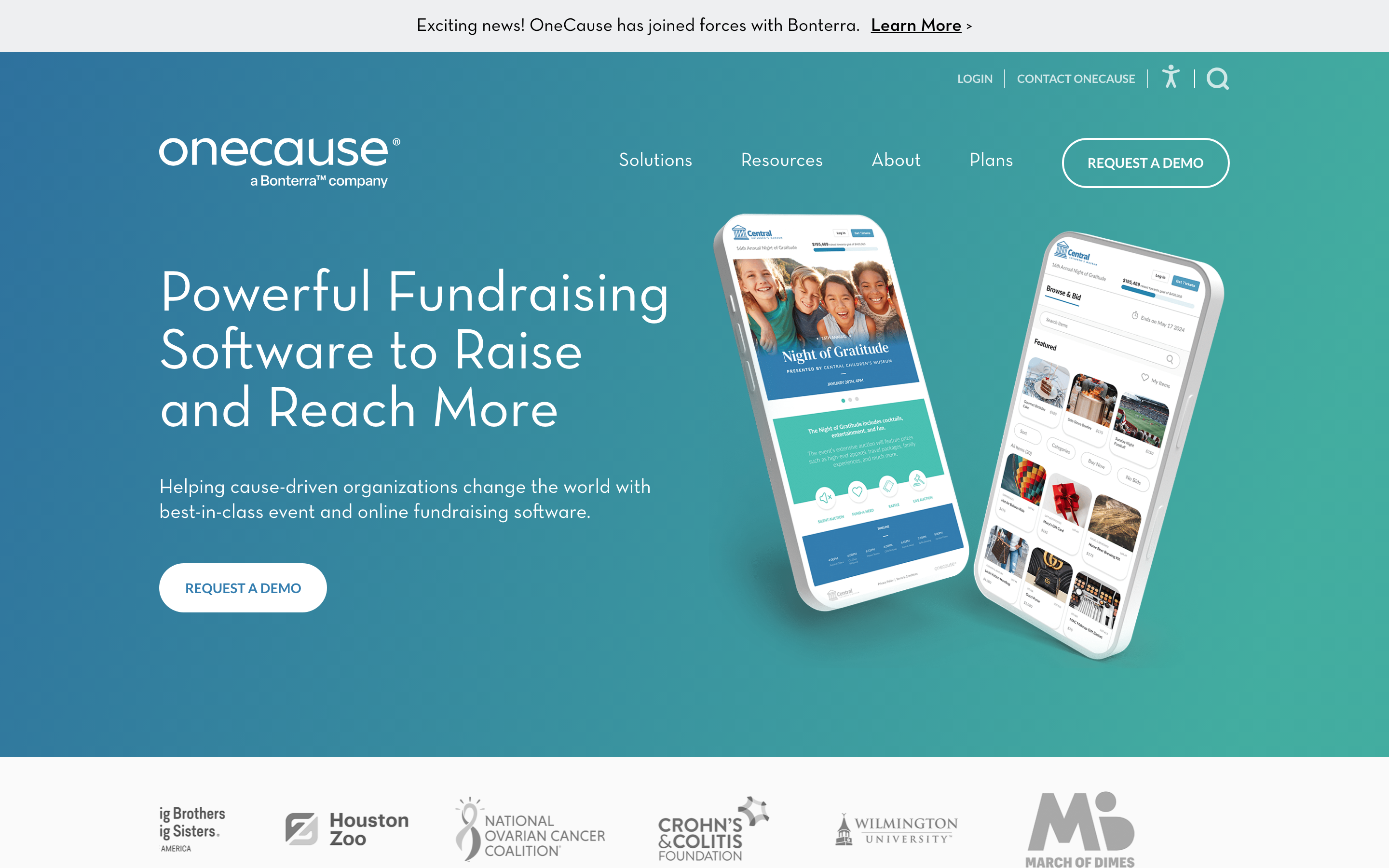 OneCause homepage hero section