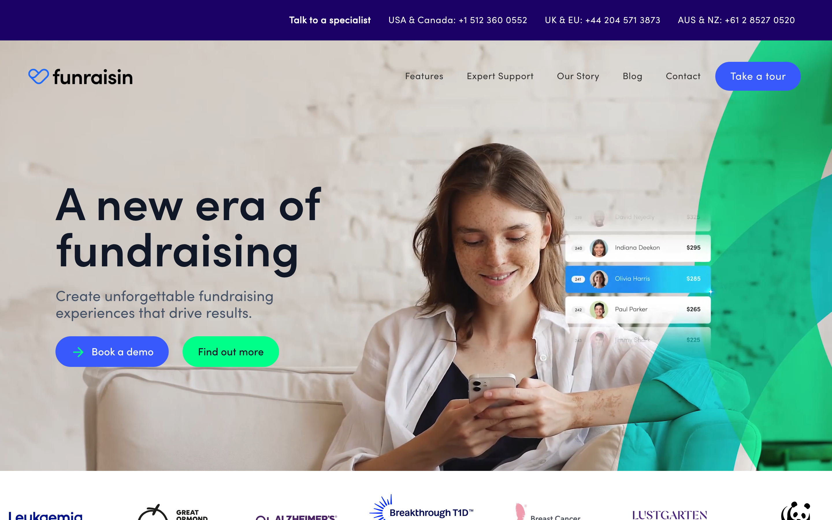 Funraisin homepage hero section