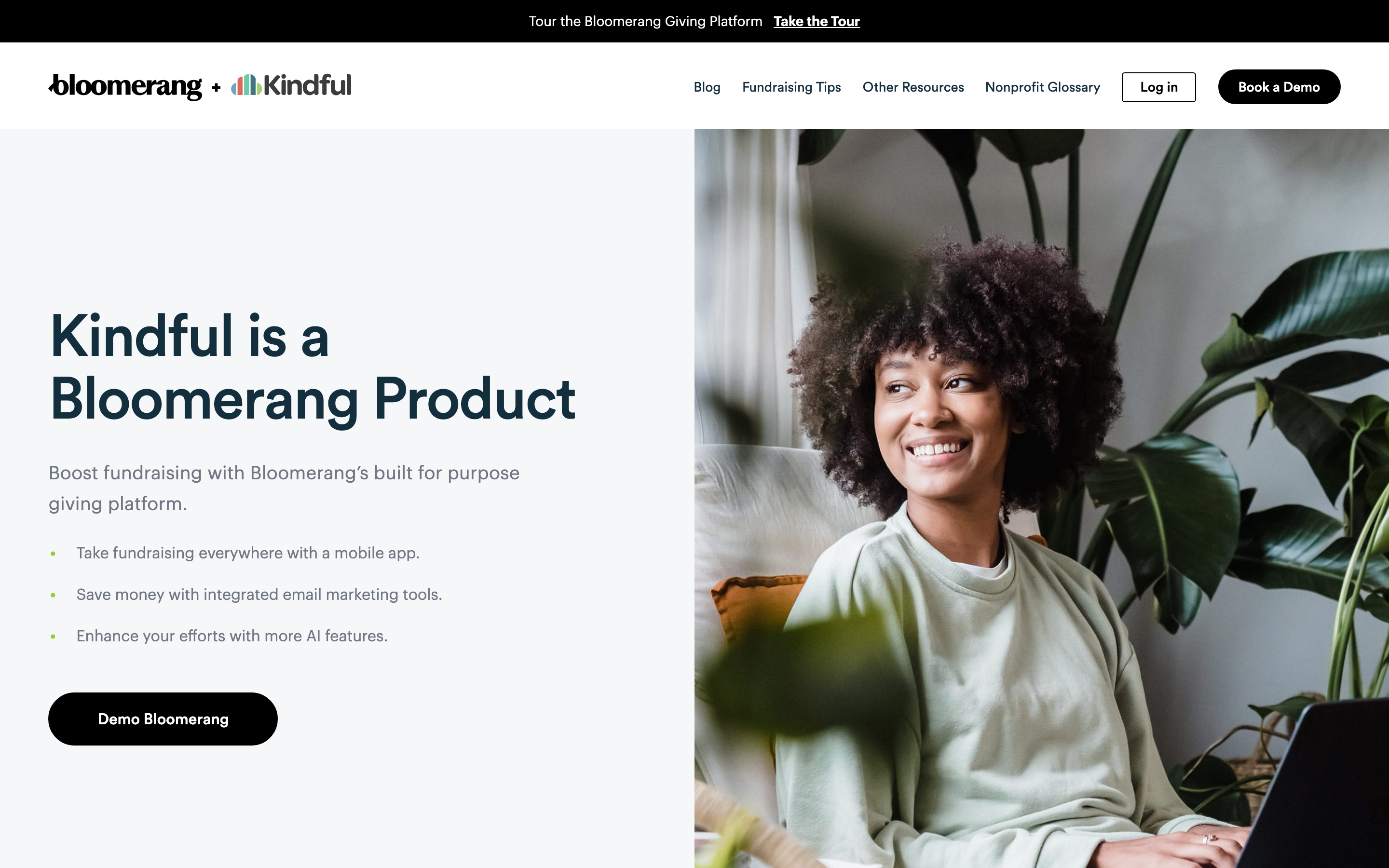 Kindful homepage hero section