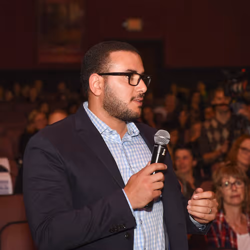 Man asking question at screenagers event