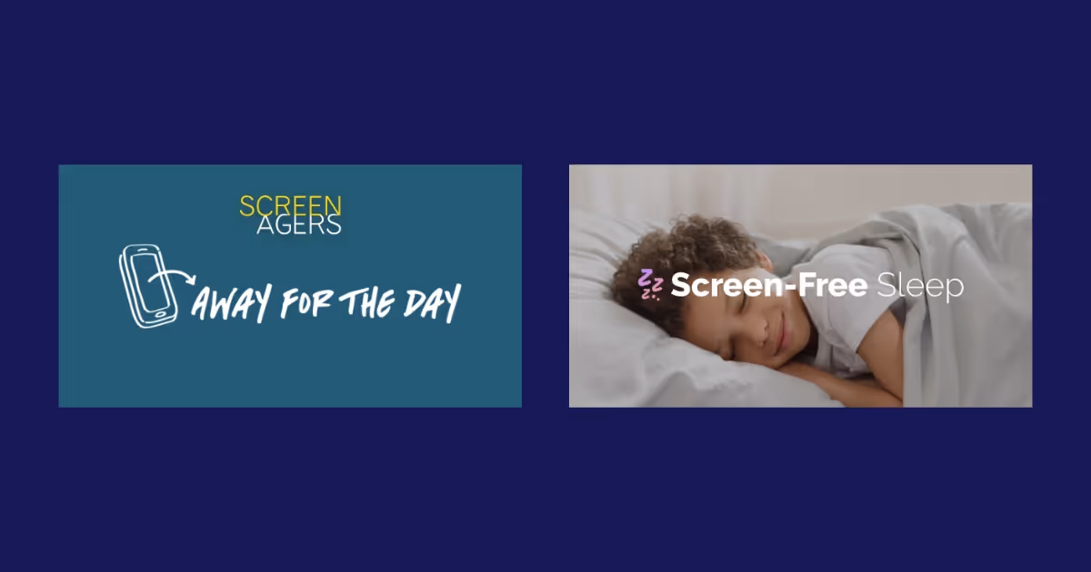 campaign posters for away for the day and screen free sleep.