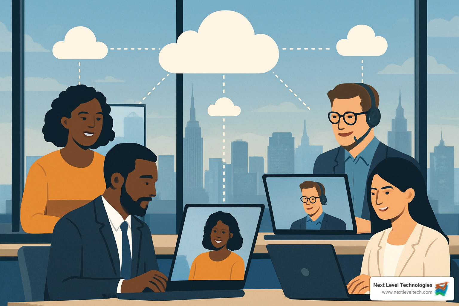 Remote team collaborating through cloud-based IT infrastructure - it infrastructure for small business