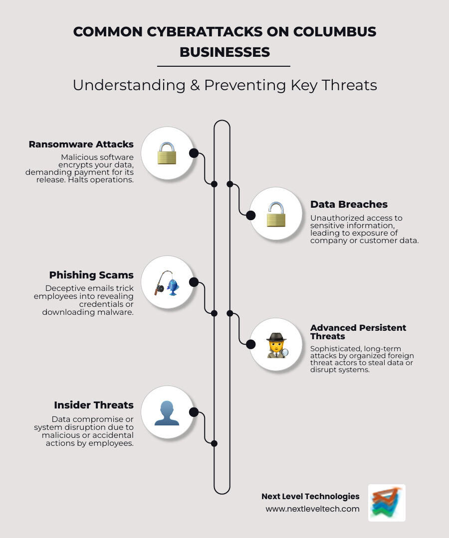 Infographic: Common types of cyberattacks on small businesses in Columbus and how to prevent them - Columbus cybersecurity services infographic infographic-line-5-steps-neat_beige