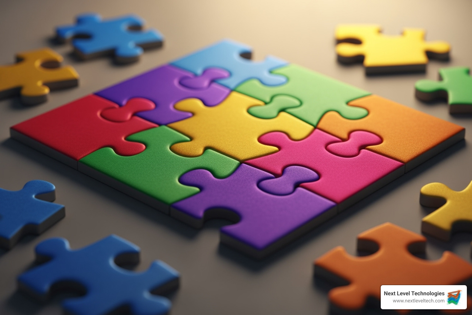 Puzzle pieces labeled with different ITSM processes like Incident, Problem, and Change Management, fitting together to form a cohesive whole - what is information technology service management