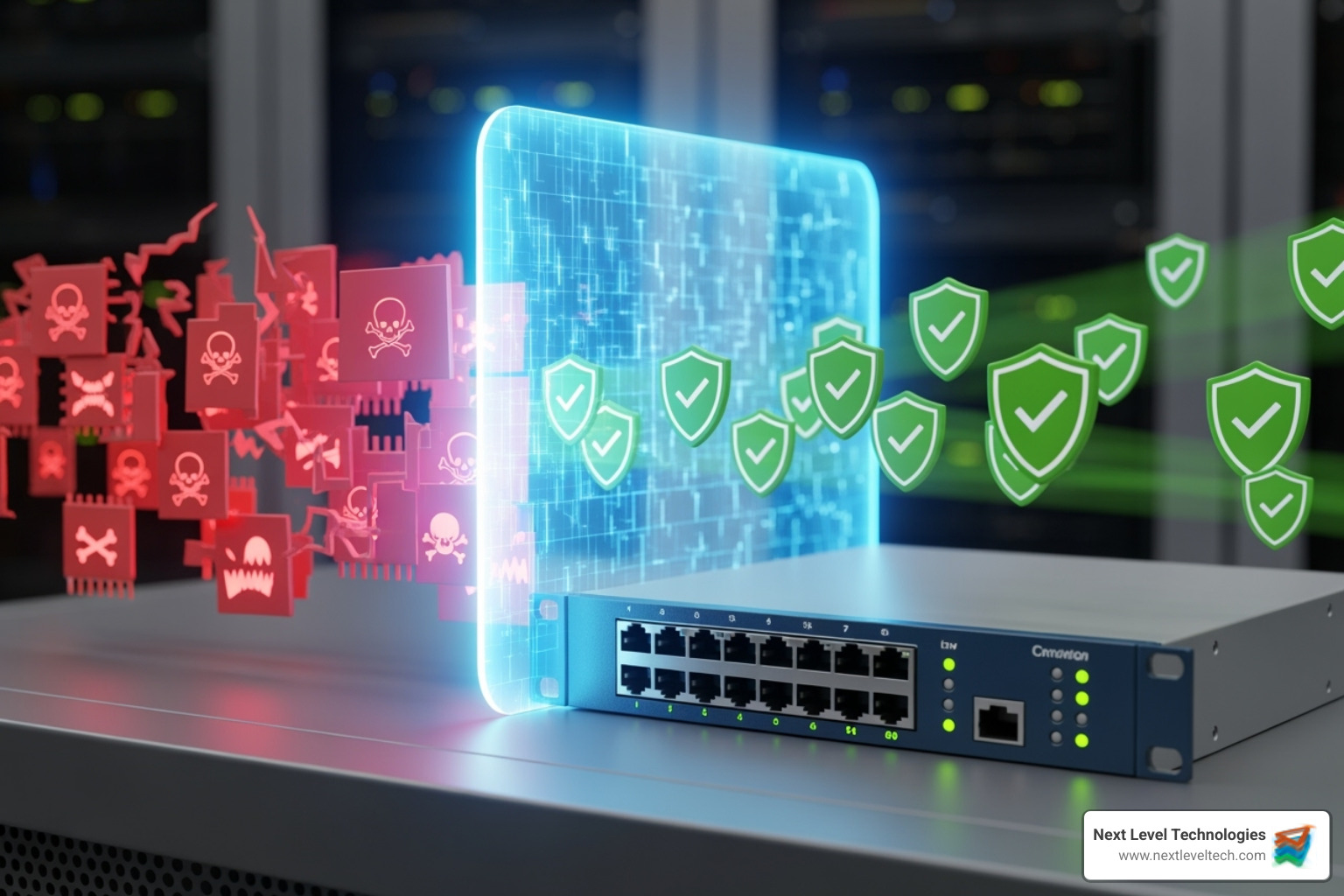 Firewall device physically blocking malicious data packets - computer hardware networking