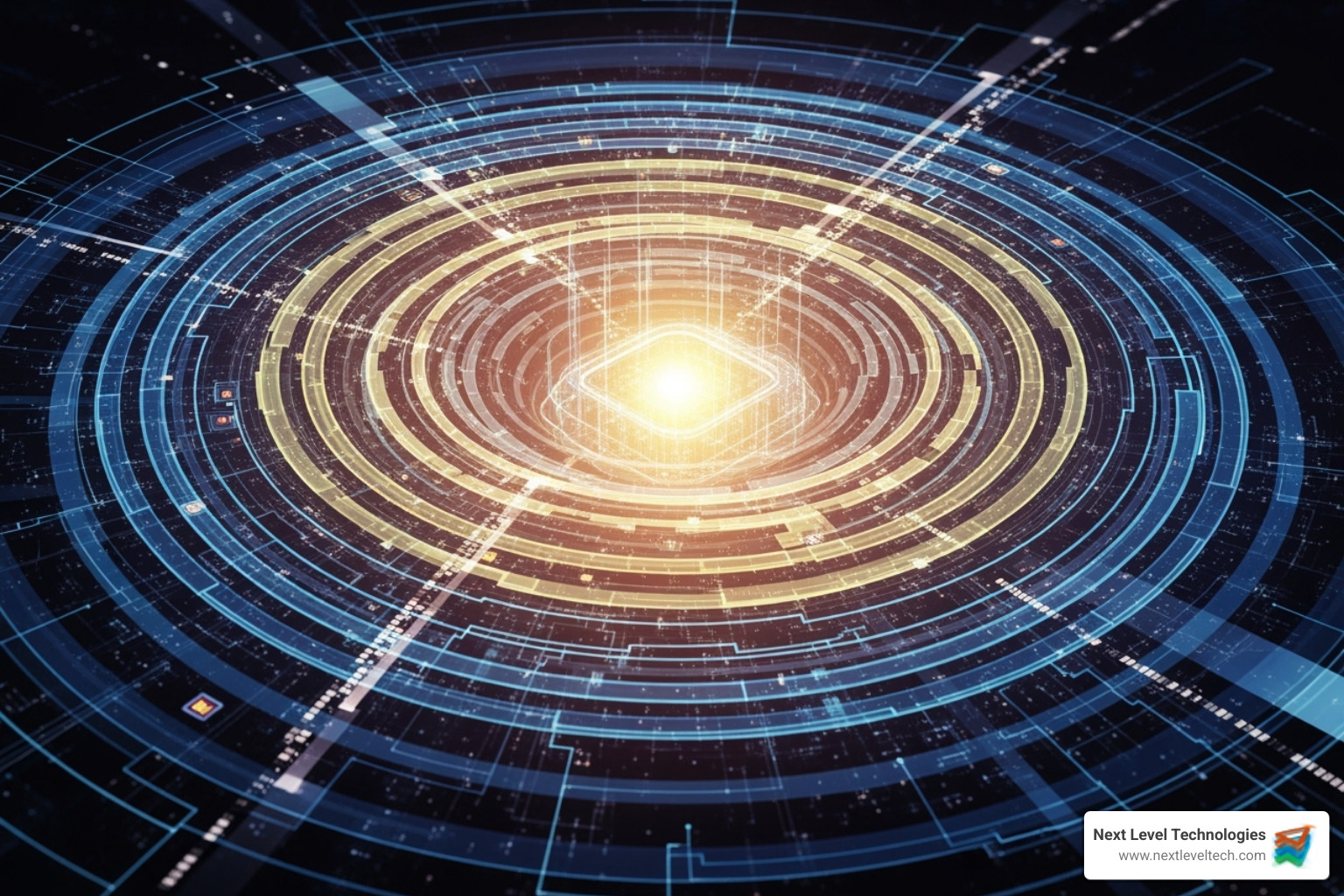 Illustration of a layered network security model showing concentric circles of protection: Firewall, VPN, Encryption, Multi-Factor Authentication, Intrusion Detection System, Employee Training, and Data Backup, all protecting a central data core. - network security for accountants