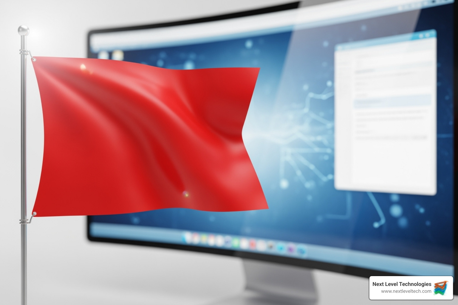 Image of a red flag icon next to a computer screen - soc2 change management