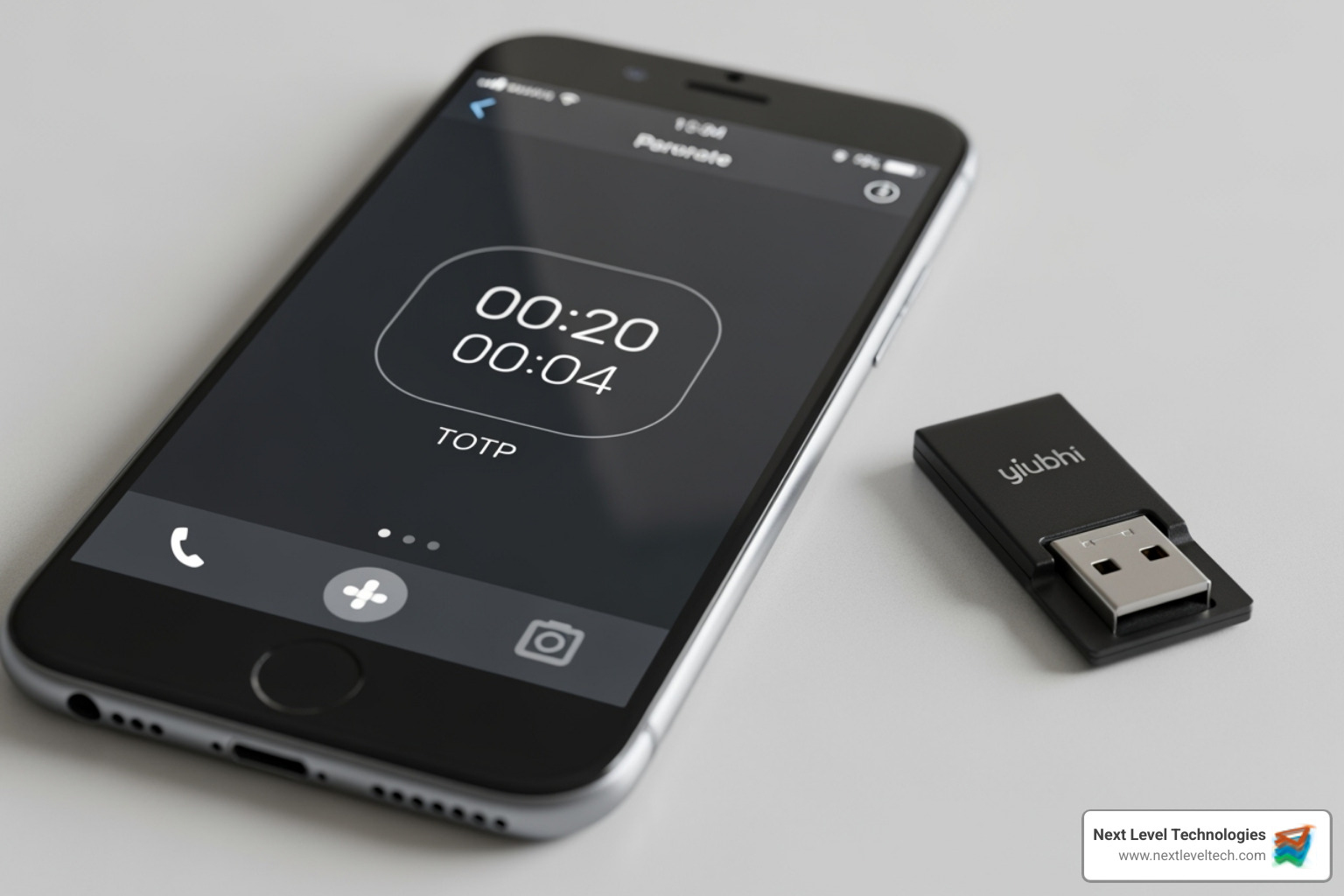 smartphone with an authenticator app and a physical hardware key - multi factor authentication definition