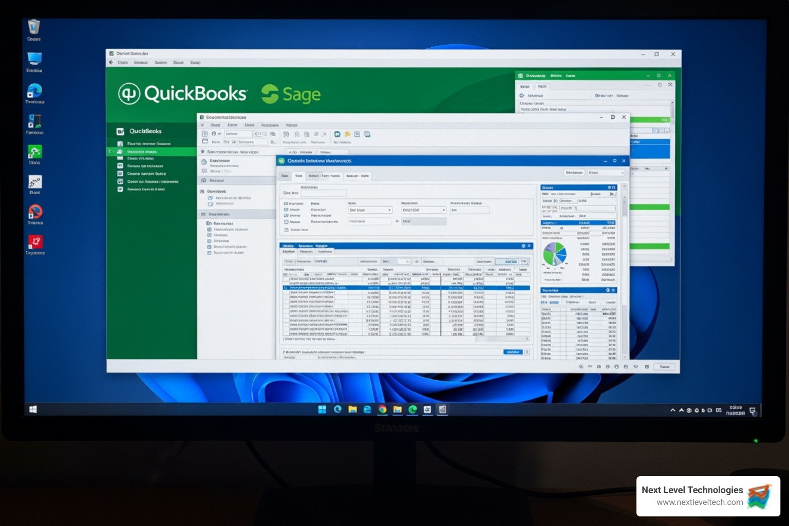 QuickBooks or Sage logo within a virtual desktop interface - virtual desktop for accountants